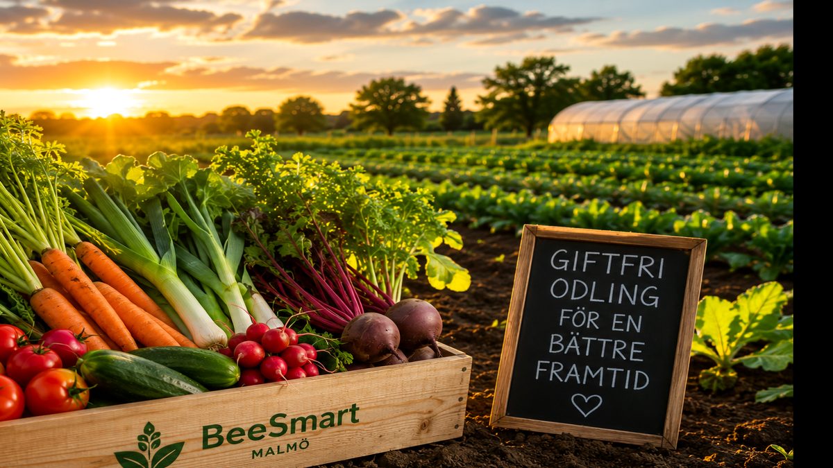 Bi och andra pollinatörer bland blommor vid BeeSmarts odling